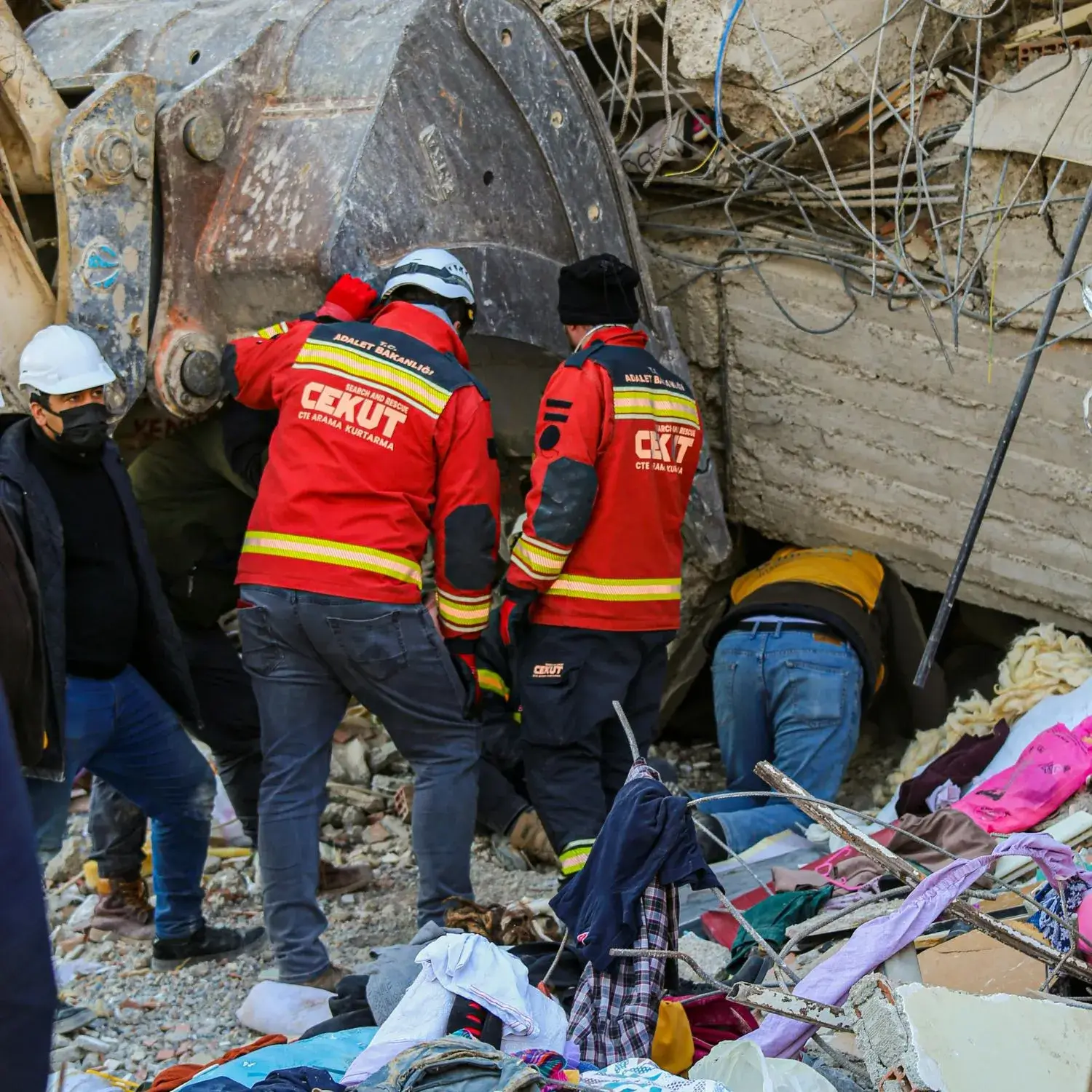 Urban rescue operation in collapsed building.