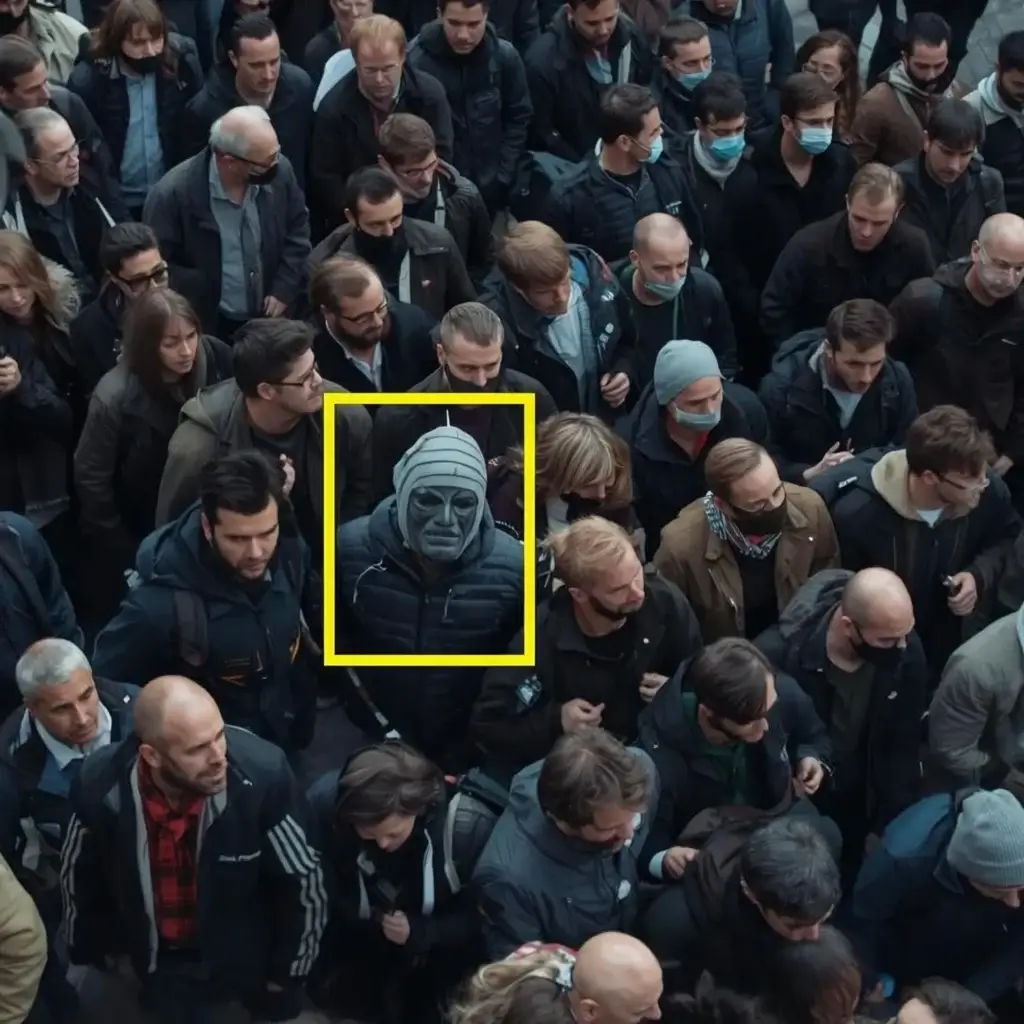 Novera Sentinel tracking masked individual in large group of people.