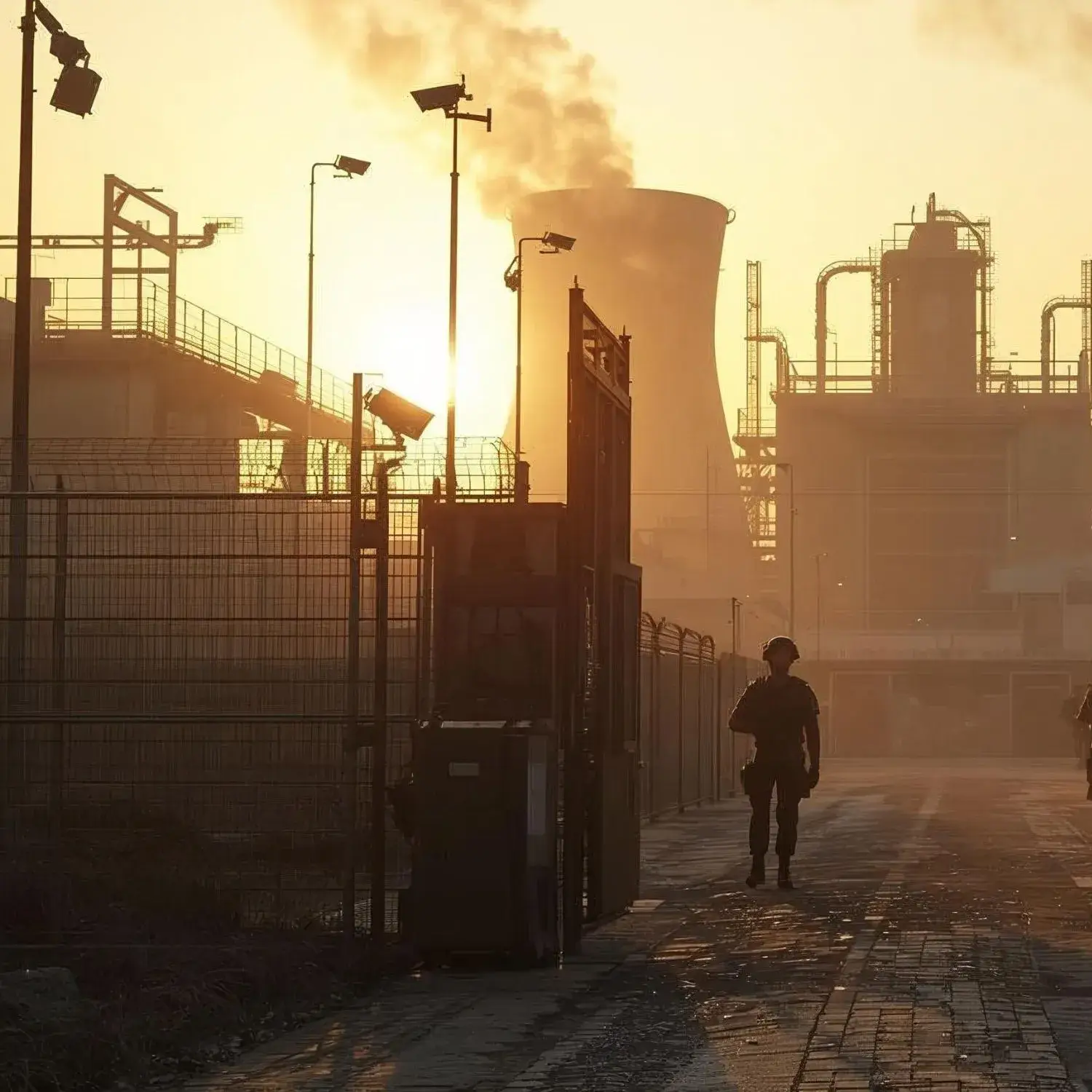 A soldier protecting critical infrastructure and defending the perimeter.